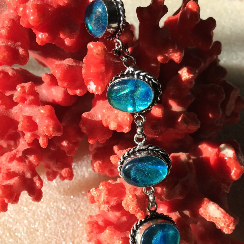 Vintage sterling Australian triable opal bracelet